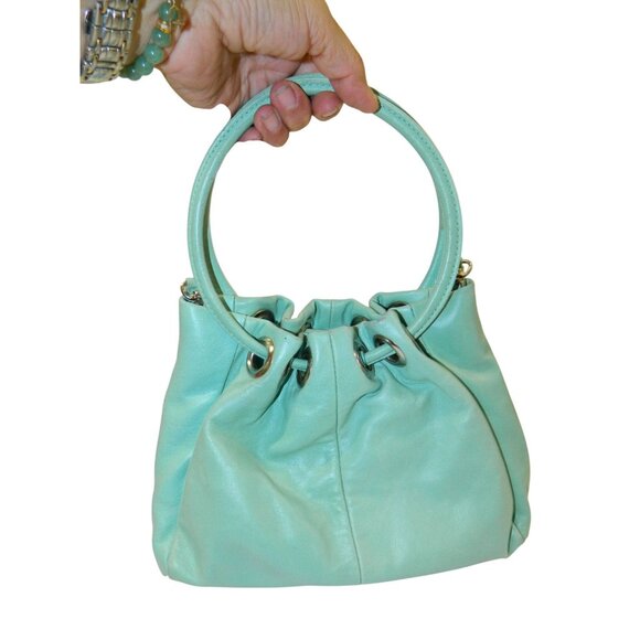 Mint Green Wilsons Leather Maxima Drawstring Handbag Dual Straps  Adj Crossbody - Picture 2 of 12